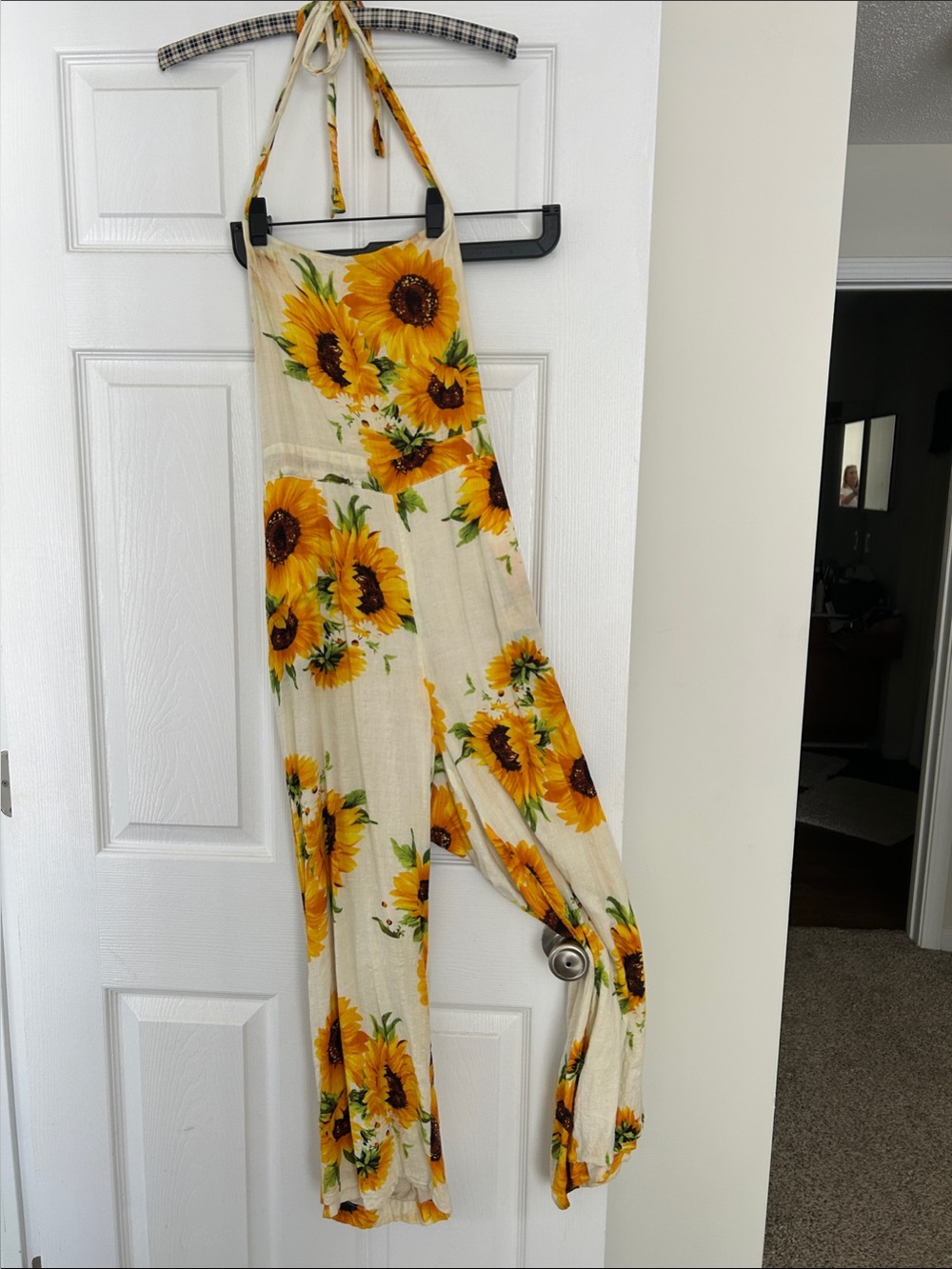 Sunflower Halter Wide-Leg Jumpsuit - Cream & Yellow L
